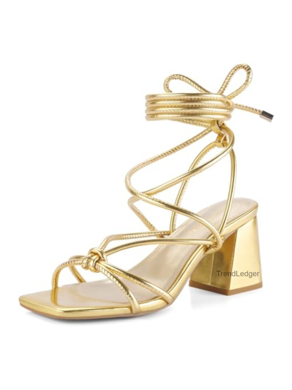 Lace Up Chunky Heel Square Toe Sandals Polyurethane